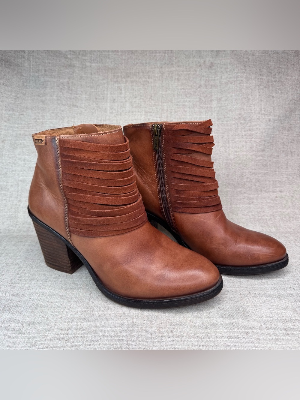 Pikolinos Alicante Ankle Boots Booties size 40/9-9.5 brown leather slouch fringe